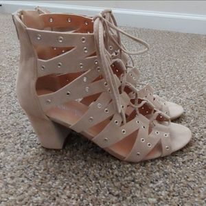 Beige Suede Grommet Tie Up Sandal